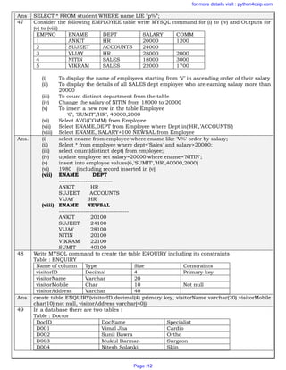 WORKSHEET SQL SOLVED FOR CLASS XII FINAL | PDF