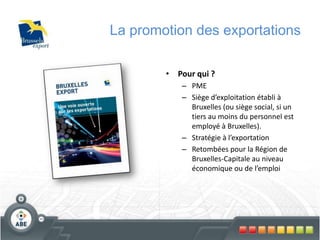 Les aides au recrutementL’aide25.000€/an pendant 2 ans (salaire brut mensuel>2.500€)20.000€/an pendant 2 ans (salaire brut mensuel≤2.500€)Max 1x/anAide liquidée en 5 tranches semestrielles de 8 ou 10.000€Projets Spécifiques (R&D, export…)Transmission d’entreprise