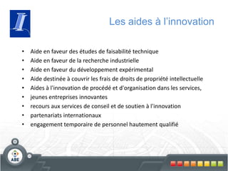 Les aides de pré-activité et recoursaux études et conseils extérieursÉtudes ou conseils extérieurs visant la création ou  la transmission d’une PME bruxelloiseEtudes ou conseils extérieurs ayant un caractère exceptionnel ou urgent, visant à résoudre un problème ponctuel. Sont exclus les études et services de conseils extérieurs :qui sont en rapport avec les dépenses de fonctionnement normalesqui portent sur des problèmes relatifs à la gestion journalière et récurrenteprestés de manière régulière en sous-traitance;