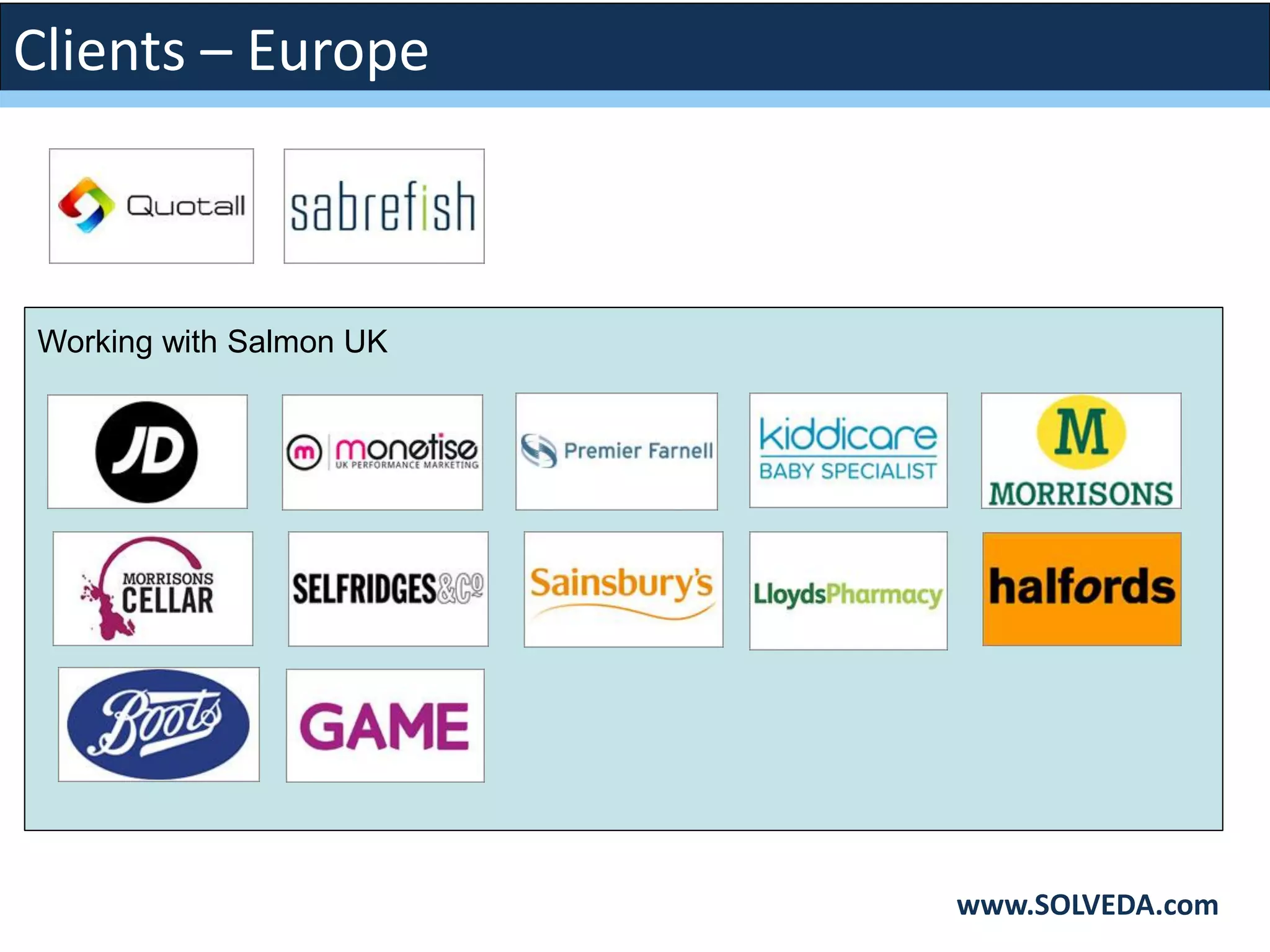Working with Salmon UK
Clients – Europe
www.SOLVEDA.com
 