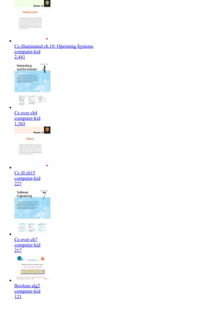 Cs illuminated ch.10: Operating Systems
computer­kid
2,441
Cs over ch4
computer­kid
1,363
Cs ill ch15
computer­kid
227
Cs over ch7
computer­kid
217
Boolean alg2
computer­kid
121
 