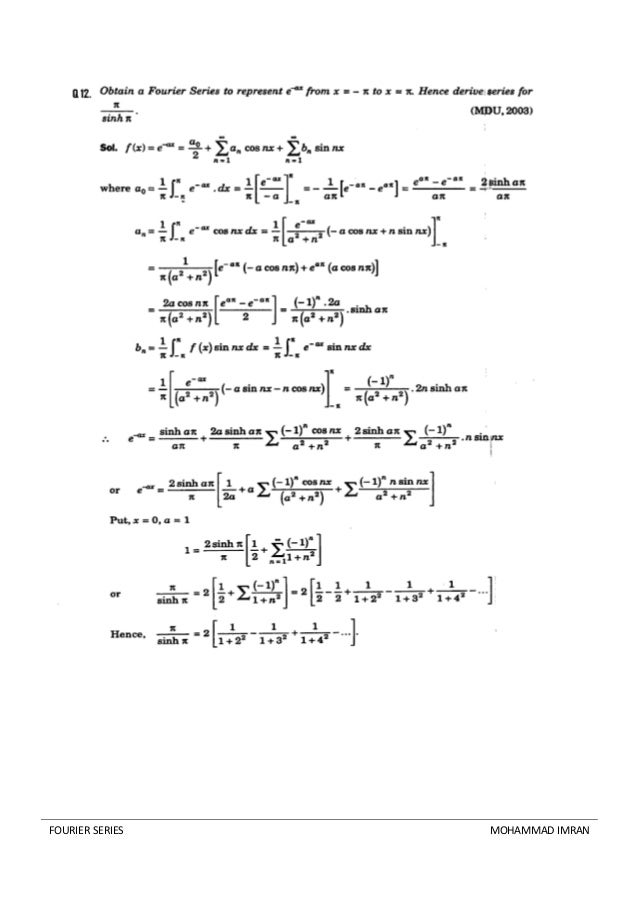 Fourier Series Problems And Solutions