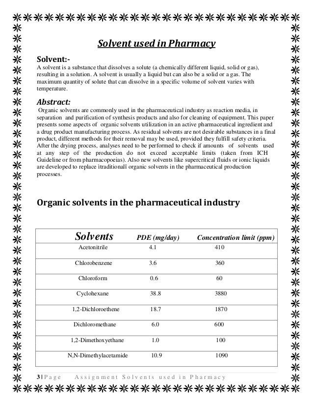 Solvents used in pharmacy