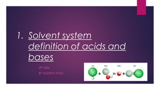1. Solvent system
definition of acids and
bases
3RD SEM
BY SOURAV PAUL
 
