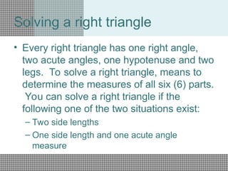 Solve Right Triangles PowerPoint 2.ppt and problem solving | PPT