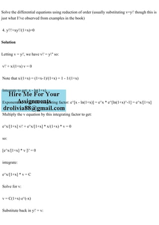 Solve the differential equations using reduction of order (usually s.pdf