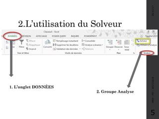 2.L’utilisation du Solveur
05/11/17MRH-FPJ-2017/2018
5
1. L’onglet DONNÉES
2. Groupe Analyse
 