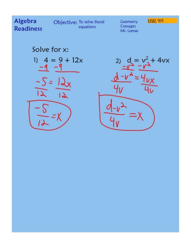 Literal equations homework help