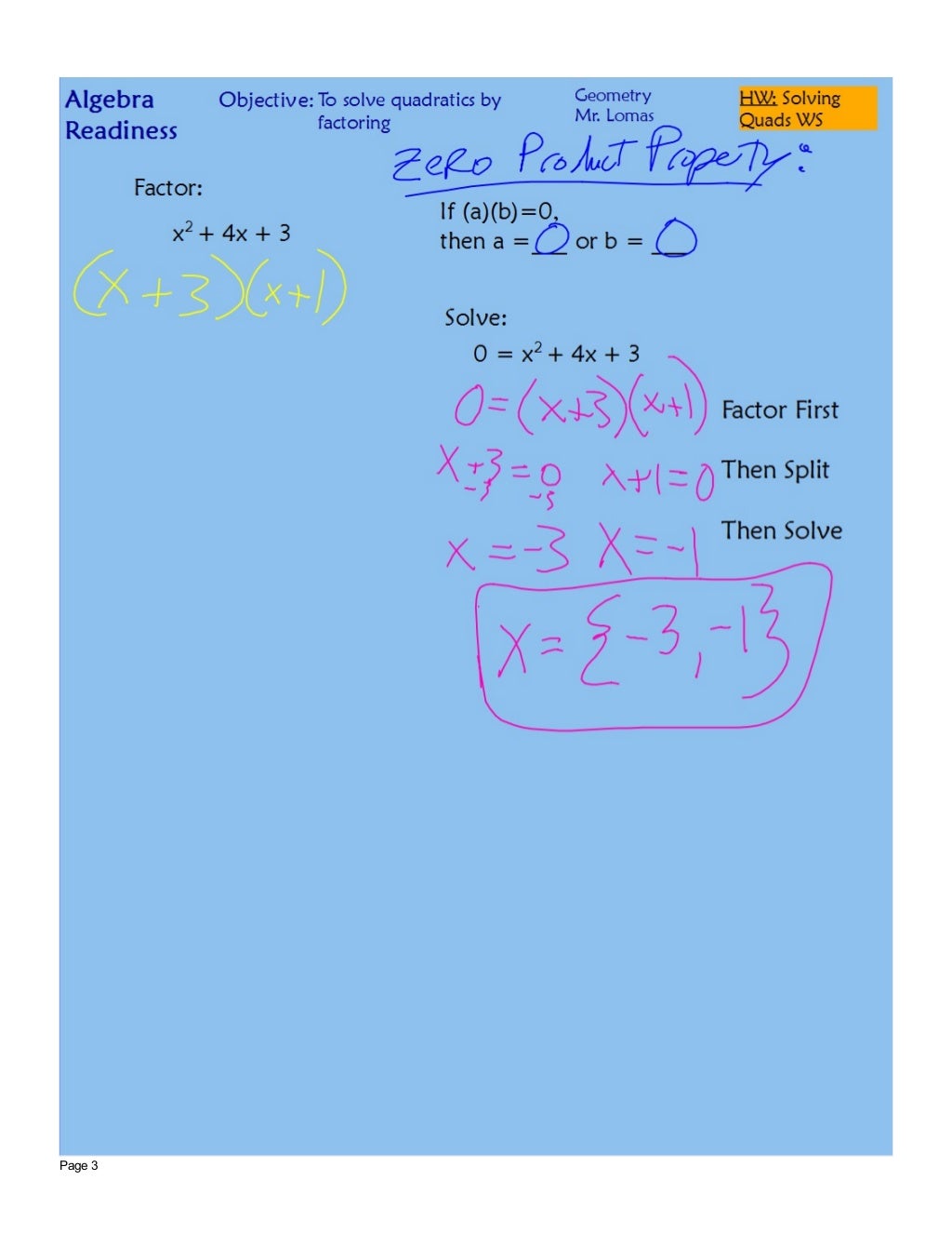 Solving quadratics by factoring pdf