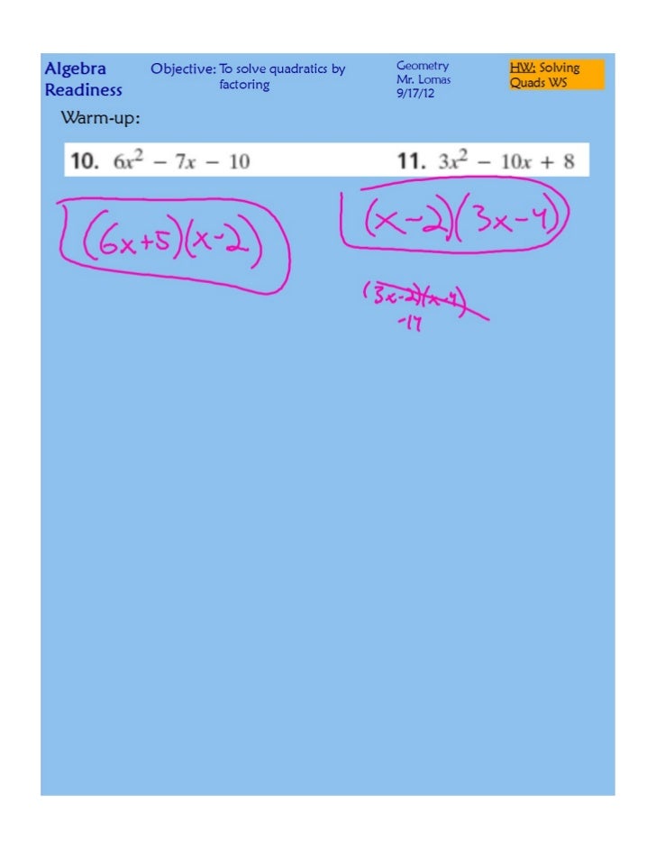 Solving quadratics by factoring pdf
