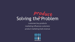Solving the Problem
customers buy products
marketing influences customers
product marketing fuels revenue
 