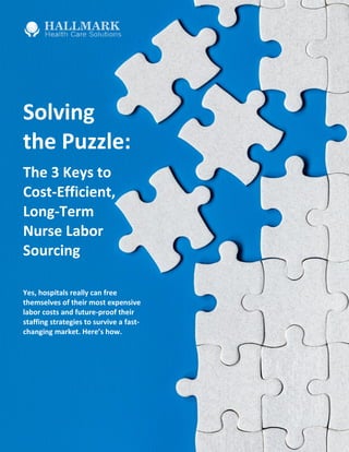 © 2020 Hallmark Healthcare Solutions Insourcing Vendor Management - 0
Solving
the Puzzle:
The 3 Keys to
Cost-Efficient,
Long-Term
Nurse Labor
Sourcing
Yes, hospitals really can free
themselves of their most expensive
labor costs and future-proof their
staffing strategies to survive a fast-
changing market. Here’s how.
 