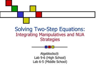 Solving Two-Step Equations: Integrating Manipulatives and NUA Strategies Algeblocks ®  Lab 9-6 (High School) Lab 6-5 (Middle School) 