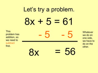 Solving 2 step variable equations | PPT