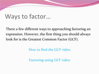 Solving by factoring remediation notes | PPT