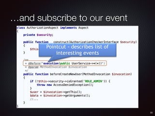 …and subscribe to our event
Pointcut - describes list of
interesting events
33
 