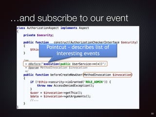…and subscribe to our event
Pointcut - describes list of
interesting events
33
 
