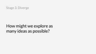 How might we explore as
many ideas as possible?
Stage 3. Diverge
 