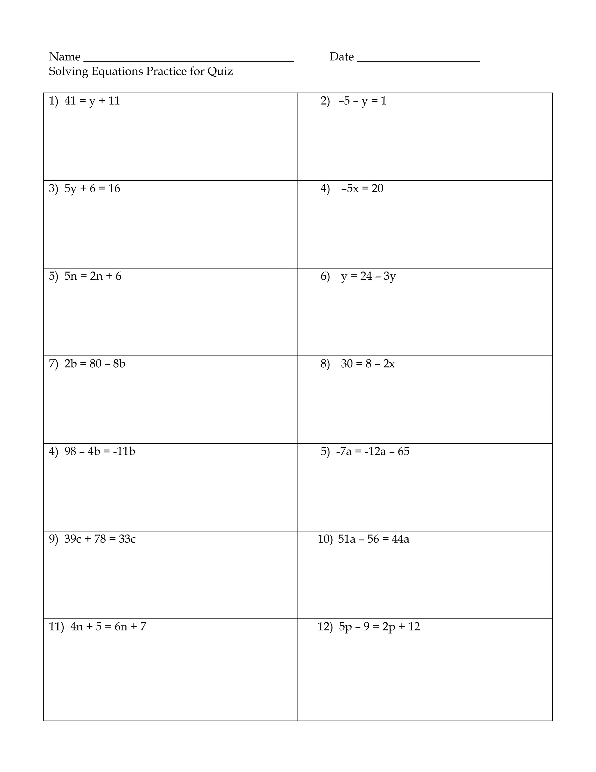 Solving equations Practice worksheet | PDF