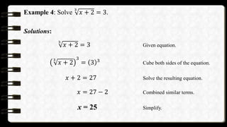 Solving Equations Involving Radical Expressions
