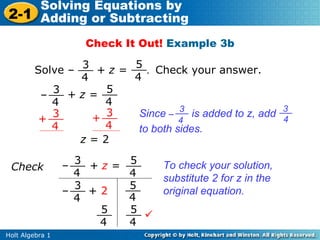 Solving equations using addition and subtraction | PPT