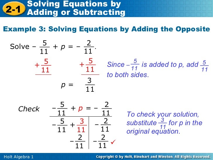 Solving equations using addition and subtraction