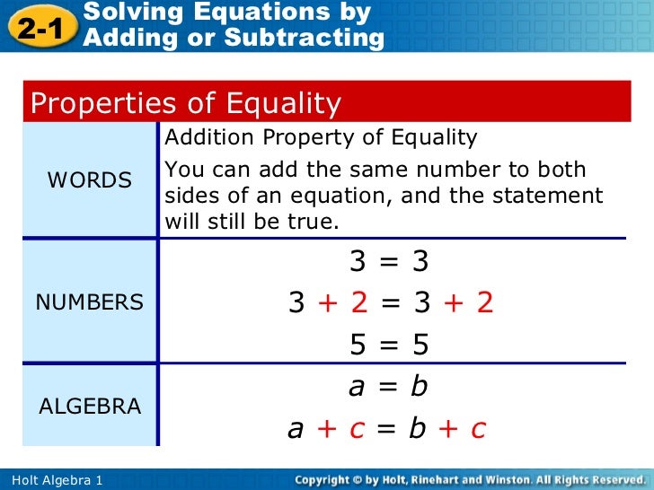 Solving equations using addition and subtraction