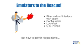 Emulators to the Rescue!
But how to deliver requirements...
● Standardised interface
with agent
● Configurable
● Low-cost
● C or Python
 
