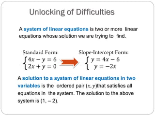 Solving Systems Of Linear Equations In Two Variables By Graphing Solving Systems Of Linear Equations In Two Variables By Graphing