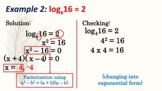 Logarithmic Equations Examples