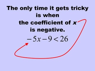 The only time it gets tricky
is when
the coefficient of x
is negative.
2695 <−− x
 