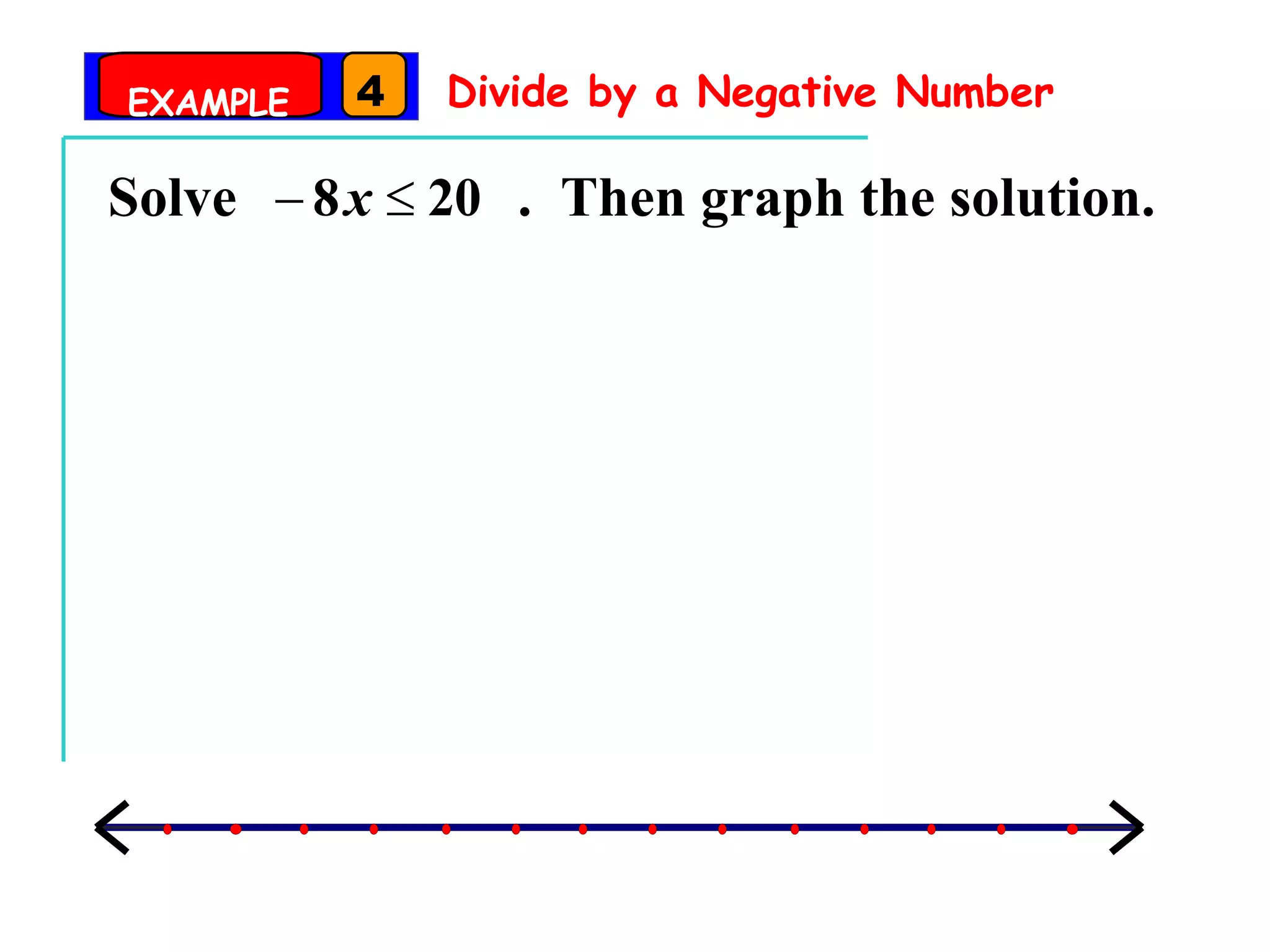 Divide by a Negative Number EXAMPLE 4 Solve   .  Then graph the solution. 