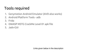 Solving OWASP MSTG CrackMe using Frida