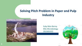 Solving Pitch Problem in Paper and Pulp
Industry
1
Suby Mon Benny
MSc Microbiology
20LS601032
 