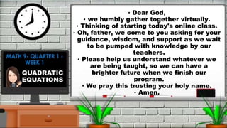• Dear God,
• we humbly gather together virtually.
• Thinking of starting today's online class.
• Oh, father, we come to you asking for your
guidance, wisdom, and support as we wait
to be pumped with knowledge by our
teachers.
• Please help us understand whatever we
are being taught, so we can have a
brighter future when we finish our
program.
• We pray this trusting your holy name.
• Amen.
 