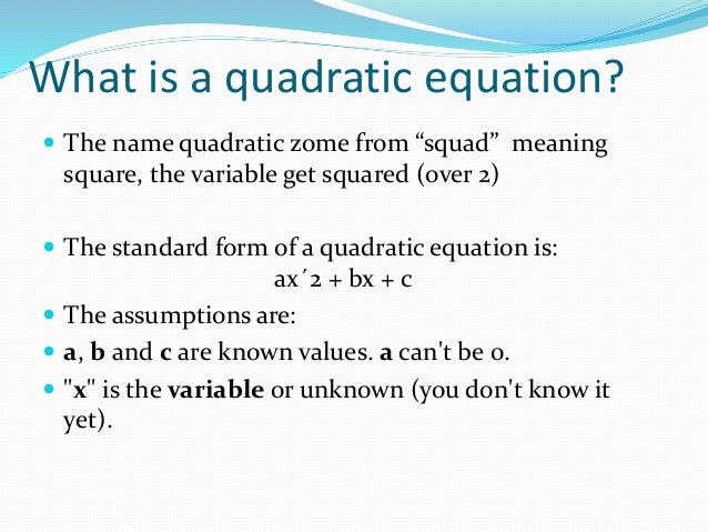 solving quadratic equations standard form meaning