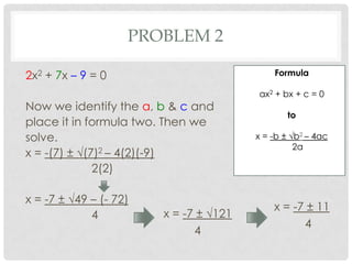 Solving quadratic equations using the quadratic formula | PPTX