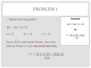 Solving quadratic equations using the quadratic formula | PPTX