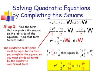Solving quadratics by completing the square | PPT