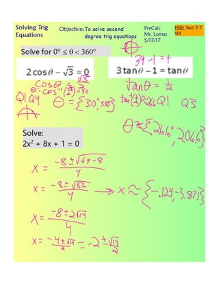 Solving second degree trig equations