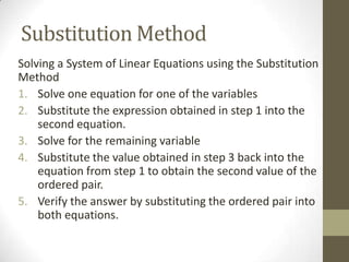 Solving Equations By Substitution Example Problem Solving systems of linear equations by substitution | PPTX