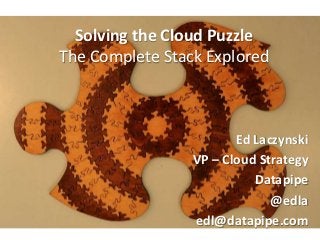 Solving the Cloud Puzzle
The Complete Stack Explored



                        Ed Laczynski
                 VP – Cloud Strategy
                           Datapipe
                              @edla
                 edl@datapipe.com
 