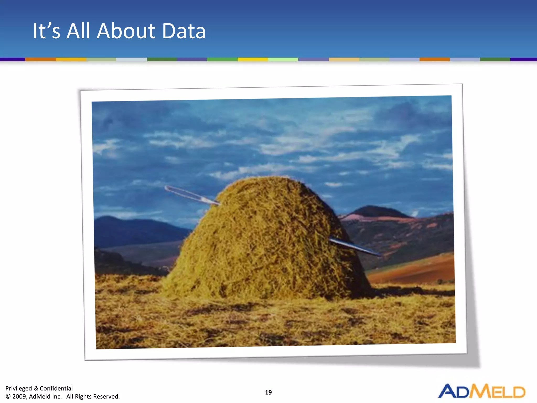 It’s All About Data




Privileged & Confidential
                                           19
© 2009, AdMeld Inc. All Rights Reserved.
 