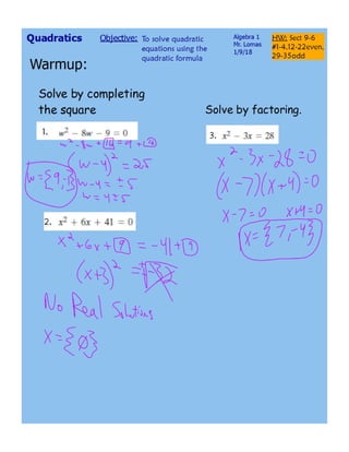 Solving using quadratic formula and discriminant