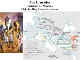 The Crusades
Christians vs. Muslims
Fight for Holy Lands/Jerusalem
 