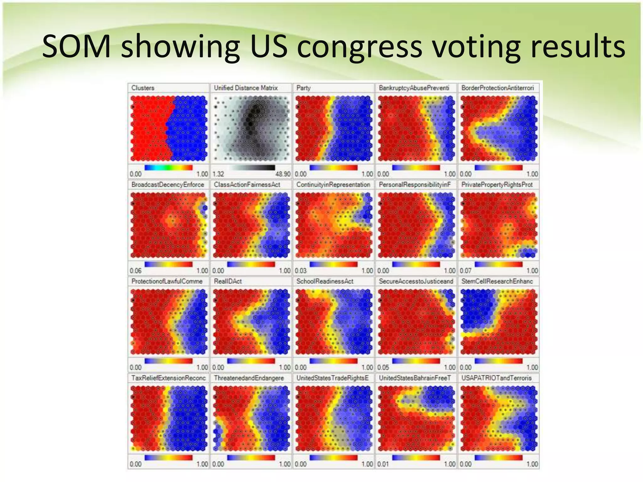 SOM showing US congress voting results