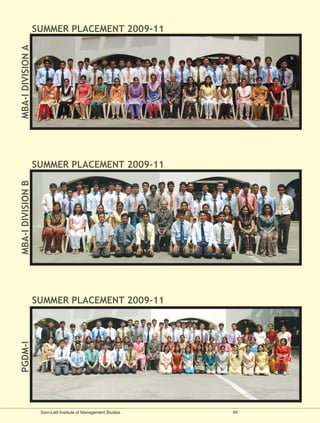 MBA-I DIVISION A   SUMMER PLACEMENT 2009-11




                   SUMMER PLACEMENT 2009-11
MBA-I DIVISION B




                   SUMMER PLACEMENT 2009-11
PGDM-I




                    Som-Lalit Institute of Management Studies   64
 