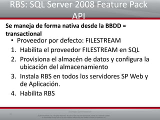 Implicaciones del tamaño de la Base de DatosLos BLOBs incrementan el tamaño de la BBDD, creandoproblemas con:Operaciones de Backup & Recovery