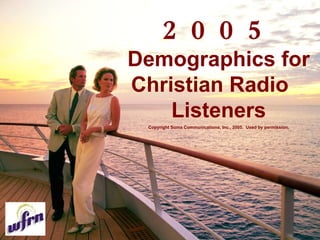 2005  Demographics for Christian Radio  Listeners Copyright Soma Communications, Inc., 2005.  Used by permission. 