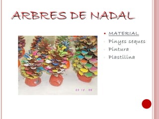 ARBRES DE NADAL MATERIAL Pinyes seques Pintura Plastilina  